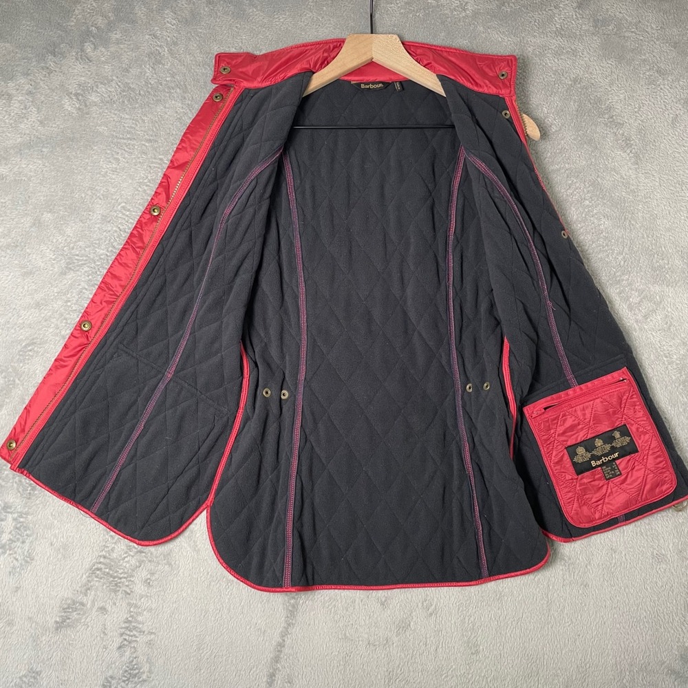 Barbour Wray Gilet Vest Womens 4 Red Quilted‎ Fleece Lined Country Quiet Luxury - Picture 3 of 11